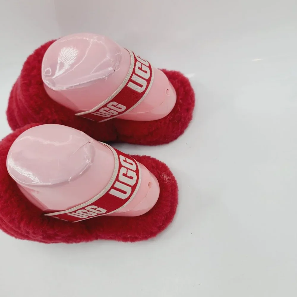 UGG Girls'‎ Red Current Fluff Yeah Sheepskin Slingback Slide Slipper Size US 7
